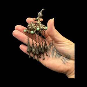 Art Nouveau Victorian 1850-1870 Danging Peking Glass Pendant 4” Brooch